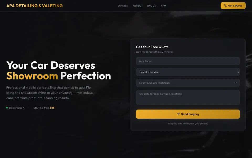Sitio de APA Detailing and Valeting