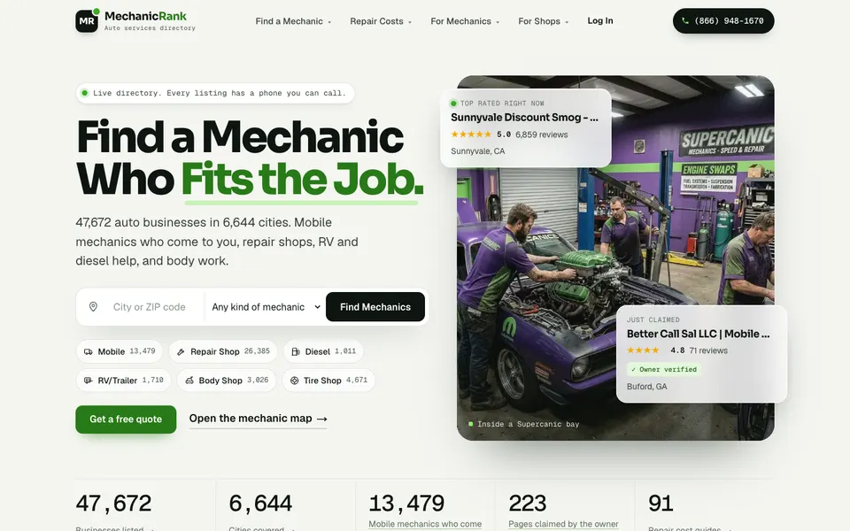 Página de inicio de MechanicRank